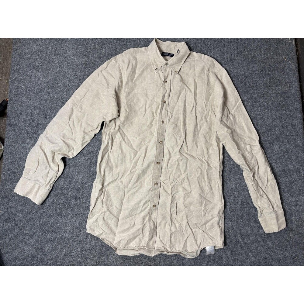 Vintage Lands' End Shirt Mens LT Beige Long Sleeve Linen Button-Down Tall Casual